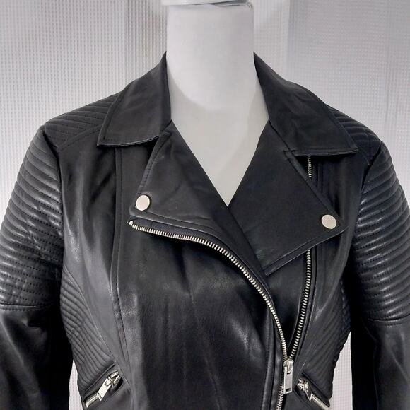 NWOT! BAR III! LUXE BLACK VEGAN LEATHER BIKER/MOTO INSPIRED CROPPED JACKET! SZ M - Picture 4 of 11
